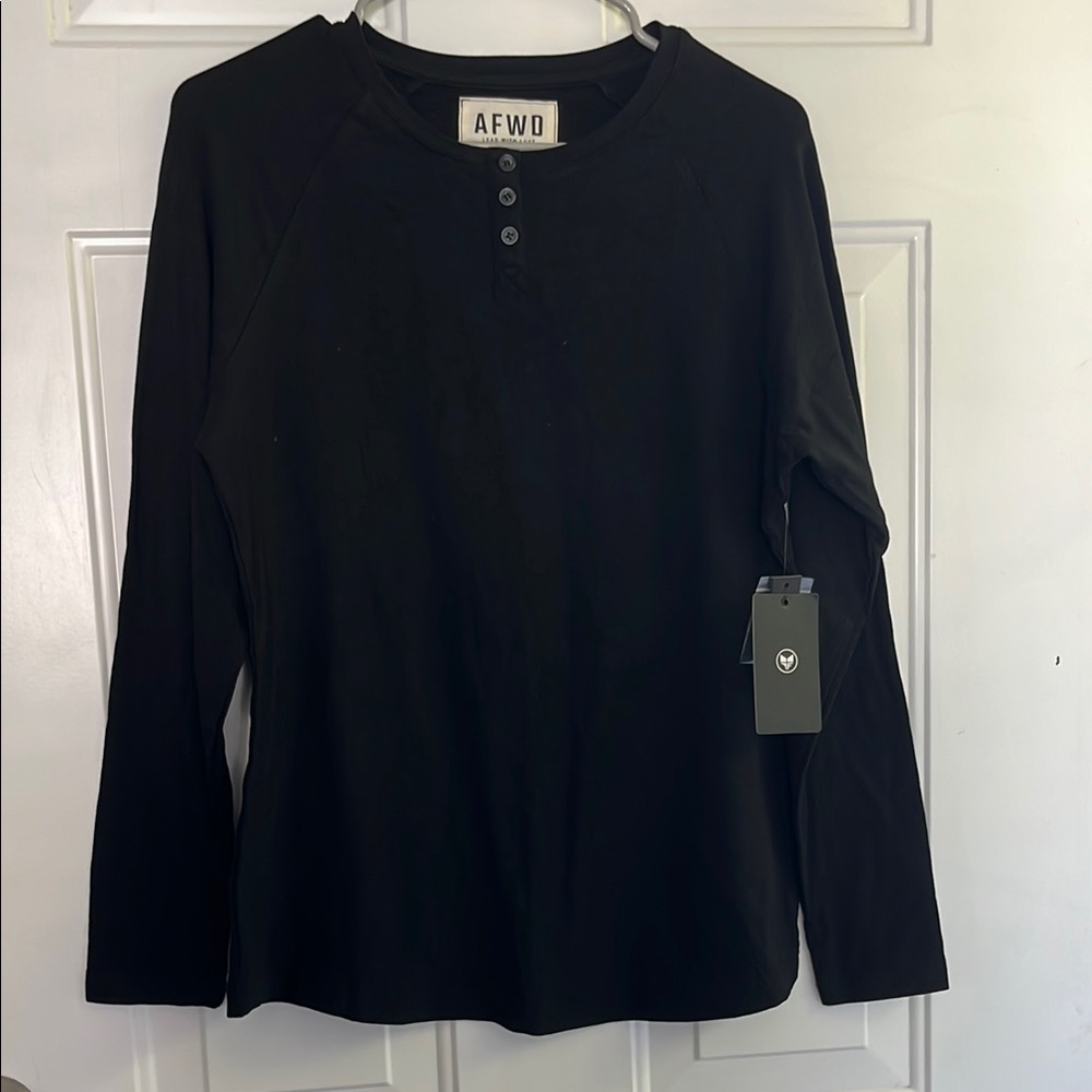Black Fitted Henley Long Sleeve Top